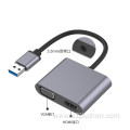 2-in-1 USB TO VGA+HD-MI+3.5 Audio Converter